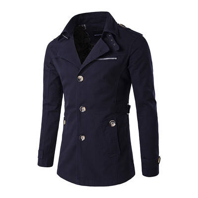 

Winter Men Single Breasted Coat Water Washing Badge Zipper Lapel Windbreaker