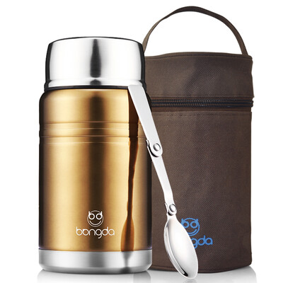 

Bangda student insulation lunch box stainless steel hand-held boring cup outdoor adult insulation barrel stew pot gold 750ml
