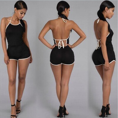 

Fashion sexy neck hanging back with a solid color conjoined shorts