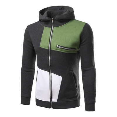 

New Mens Hooded Casual Cotton Color Splicing Hoodie Coat