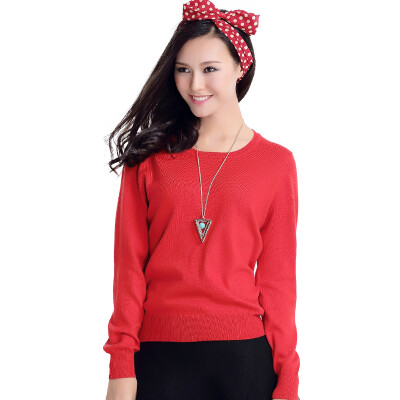 

MAZOE simple multi - color short paragraph round neck collar knitted bottom sweater M3028 red