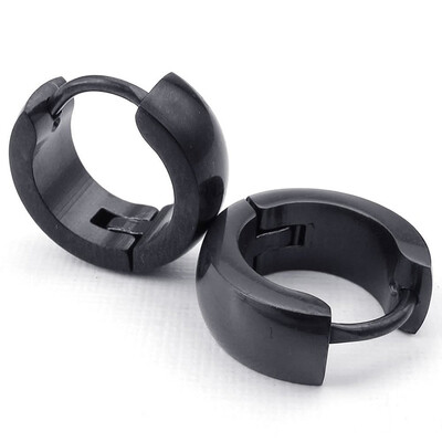 

Hpolw Mens Stainless Steel Hoop Earrings, Black
