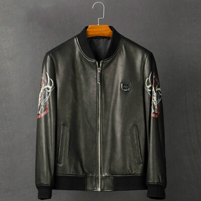 

Mens leather jacket long sleeve autumn witer clothing genuine sheepskin motocycle coat real leather the newest simple style with