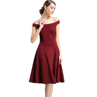 

Buenos Ninos Womens Fit&Flare Off the Shoulder Pleated Swing Party Skater Dress