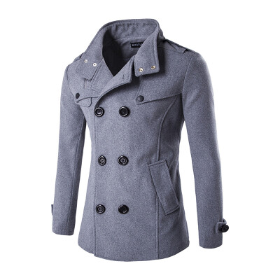 

Winter Men Double Breasted Collar Collar Woolen Coat