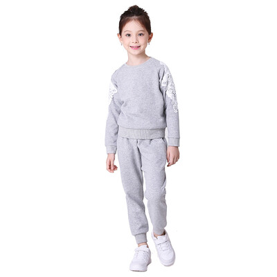 

Love to wear children's clothing women's large children's decals hit color sweater + pants two suit 16AG15170 flower gray 120