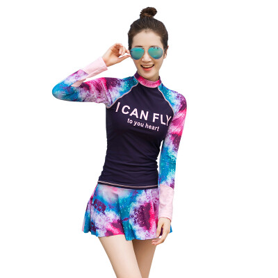 

Sanqi SANQI swimsuit ladies conservative students Korea split skirt long-sleeved sports 2016 new thin sunscreen swimwear 17011 purple M code