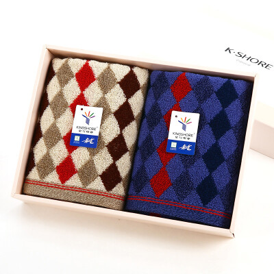 

Jingdong supermarket] King of the home textiles diamond block G1745 blue brown 2 boxed cotton towel