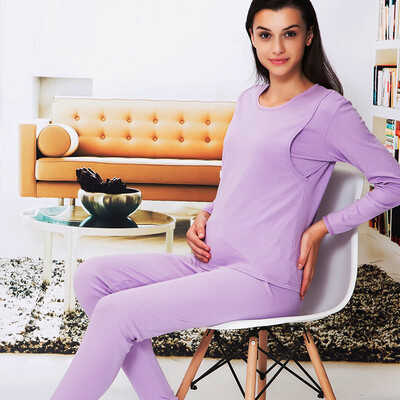

Aibo paternity clothing pregnant women nursing clothing autumn clothes pants suit pregnant women pajamas side open breasts M305 purple XL