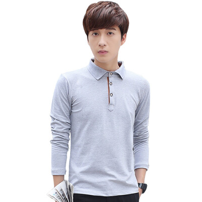 

MSEK) LP6202 polo shirt men's Korean Slim long sleeve simple lapel casual POLO shirt gray