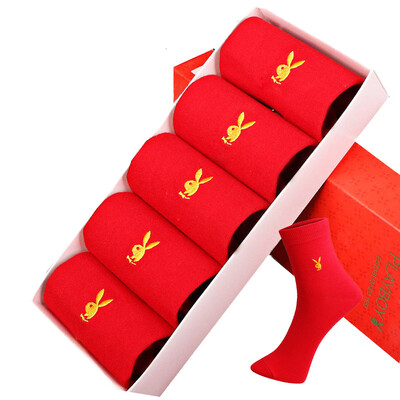 

[Супермаркет] Jingdong Playboy носки спортивные носки натальной хлопок мужские носки в трубке носки мужские Форчун 1095-5 свадебный подарок коробка подарка 5 пар красного размера
