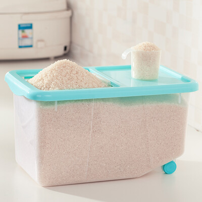 

Arsto rice barrel rice box fresh pest-proof moisture 10 kg sliding rice mills mills flour box grain box with pulley 5183 feeding cup blue