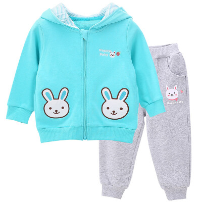 

TINSINO) children's suits girl lovely sweater knitting spring hooded cardigan suit nice rabbit THY0185271 blue green 73