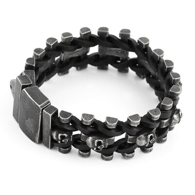

skull Genuine Leather Stainless steel Men Bracelet Wrap Wristband For Men Classic Bracelet Men bracelets for men jewelry