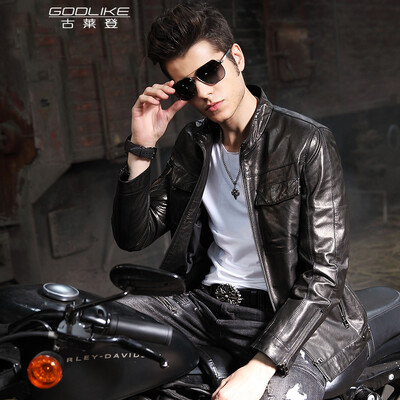 

Men's leather jacket long sleeve autumn witer clothing genuine sheepskin motocyle coat real leather the newest style