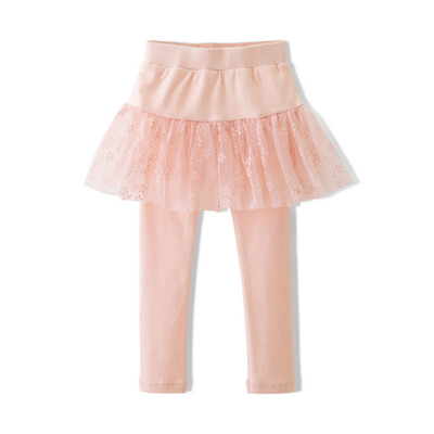 

Foto Town Flordeer French girl children's clothing five leaves flower yarn knit skirt pants F61006 pink 130