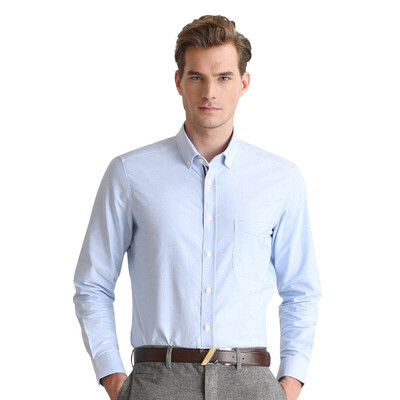 

Джентльмен Добродетель Мужчины Бизнес Slim с длинным рукавом Хлопок Free Iron Oxford Shirt YCF50313017 Blue 39