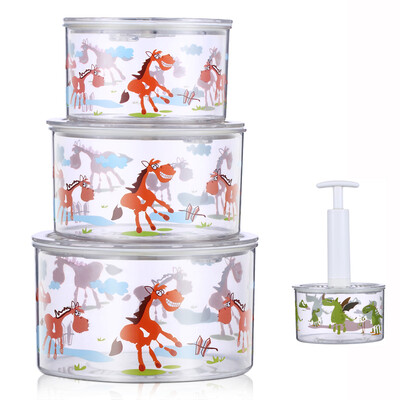 

Bayesian (BERZ) fresh bowl sealed cans ABS material vacuum fruit food crisper large and small three-piece set to send pumping pump orange