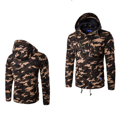 

Winter Cotton Outdoor Camouflage Multi-pocket Mens Hoodie Coat