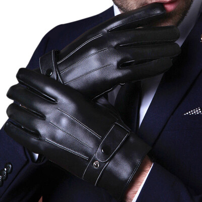 

Лян Цзянь мужские кожаные перчатки теплый зимний сенсорный экран плюс кашемир ветра верхом ПУ ПУ перчатки все черные