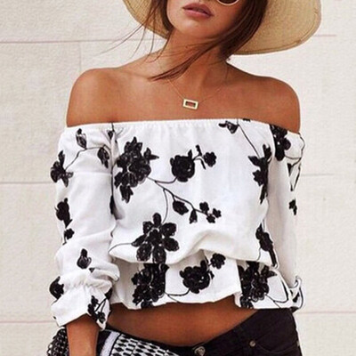 

Women's fashion off shoulder printing tops blouse