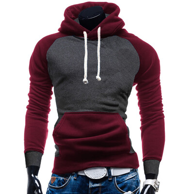 

Men Cotton Casual Hoodies Color Splicing Pullover Sweatshirt Fleece Hooded