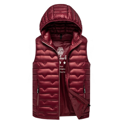 

Antarctic men's down jacket fashion hooded section 90 white duck down pure color warm down vest 1904 wine red XL