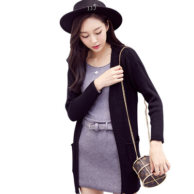

Antarctic Nanjiren sweater women&39s long-sleeved cardigan long section of the self-cultivation sweater female black