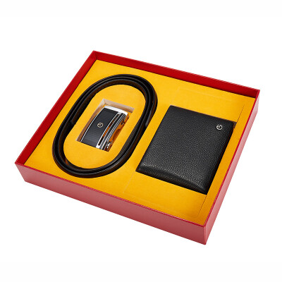 

Goldlion Men's Wallets Belt Gift Set Automatic Buckle Leather Belt Leather Short Wallet LHC001 Black