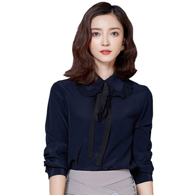 

Fu Bixian FUBIXIAN spring female pure color doll collar with chiffon shirt D4181 navy blue M