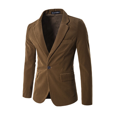 

Men Blazer Corduroy Solid Color One Button Suit Jacket