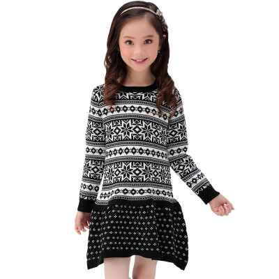 

Xin Song girl black fashion snowflake long-sleeved sweater dress autumn and winter England design warm hedge knit dress C305A110