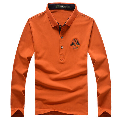 

Jeep shield POLO shirt Men's casual long-sleeved T-shirt lapel solid color POLO shirt D9288 Orange 3XL