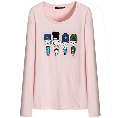 

Semir Women&39s round neck cartoon printed cotton long-sleeved T-shirt Korean version of the shirt 19316010906 in the flower gray M