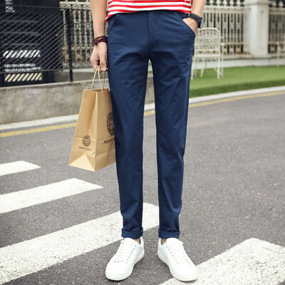 

Yisheng fashion simple simple color Slim small straight casual pants male ZY949 black 31