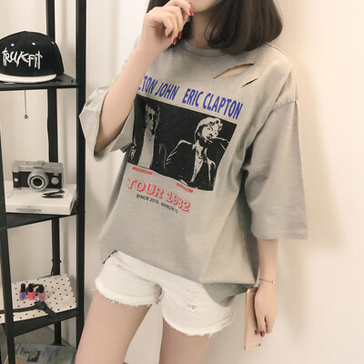 

VIVAHEART Korean casual picture printing pattern loose white T-shirt female short sleeve tide VWTD174131 gray S
