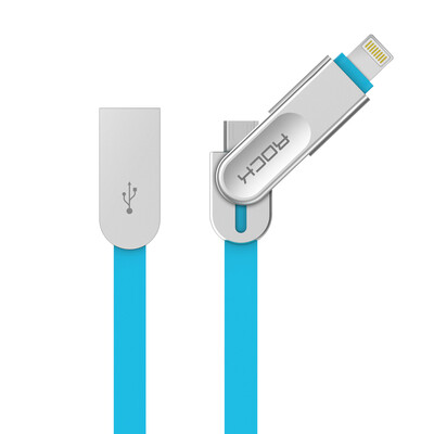 

Rocker ROCK Apple Andrews phone two-in-one zinc alloy data cable charging cable for iPhone7plus 6s millet Samsung Huawei blue