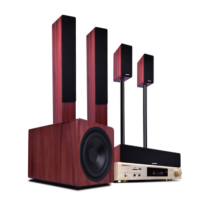 

Shuanguo SA6303 home theater 5.1 sets of audio combination home amplifier KTV living room TV speakers 5.1 home theater six-piece (with 2 wireless microphones) red wood color