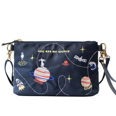 

Flower princess animal planet embroidery printing art messenger bag shoulder handle nylon handbags 1611XSD003 blue