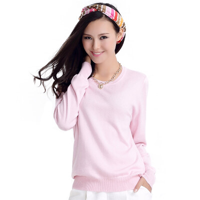 

MAZOE simple multi - color short paragraph round neck collar knitting bottom sweater M3028 pink XL