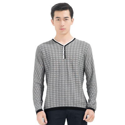 

Aston men 's cotton fashion casual hit color V - neck long - sleeved T - shirt gray 175 / L AW15110024