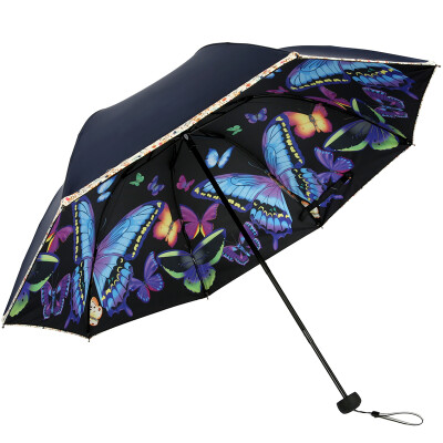 

Paradise umbrella (UPF50 +) double hit the rubber butterflies flying three fold umbrella umbrellas 31818E navy blue