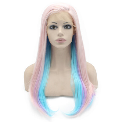 

Iwona Synthetic Hair Lace Front Long Stright Light Pink Purple Blue Mix Wig