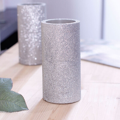 

DFL Flameless Real Wax Led Pillar Candles with Timer with Glitter PowderSilverfor Home Party