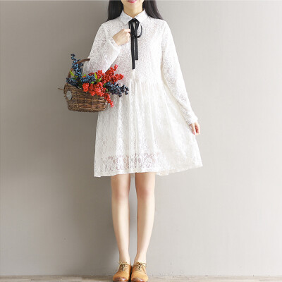 

CITYPLUS Mori Literature Fan Xiaoqing new bow lace long long sleeves dress female CWQZ16Q453 white