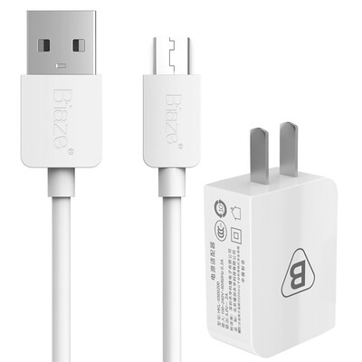 

BIAZE 5V / 2A Charger Set Power Adapter + Micro USB Andrews Data Cable 1 meter White Support Samsung Android Phone / Millet / Meizu / Huawei M2 + K5