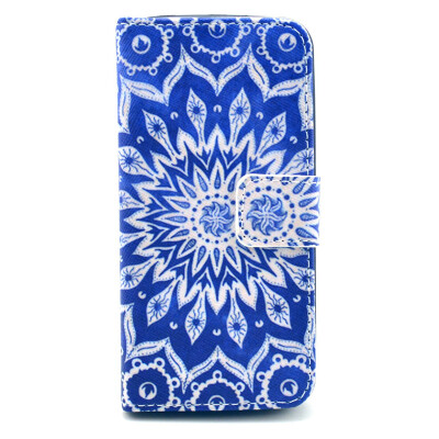 

Blue Flower Design PU Leather Flip Cover Wallet Card Holder Case for IPHONE 5