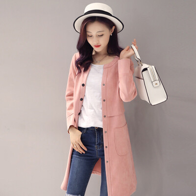 

KuoyiHouse 8001 windbreaker 2016 autumn new suave suede windbreaker female Korean version of the long section of the deerskin leather coat jacket female leather pink  code