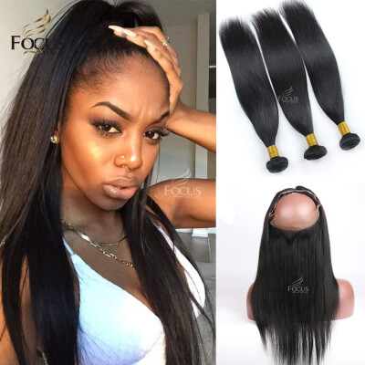 

Brazilian Virgin Hair Straight Pre Plucked 360 Lace Frontal With Bundles 4Pcs Lot Human Hair Wefts 360 Lace Band With baby hair