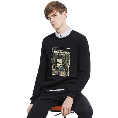 

Antarctic sweater men fashion round tide male cartoon print cotton casual men long sleeve sweater NJR816 black M